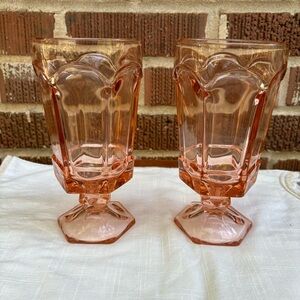 Fostoria Virginia Pink Footed Glass 7” Set of 2